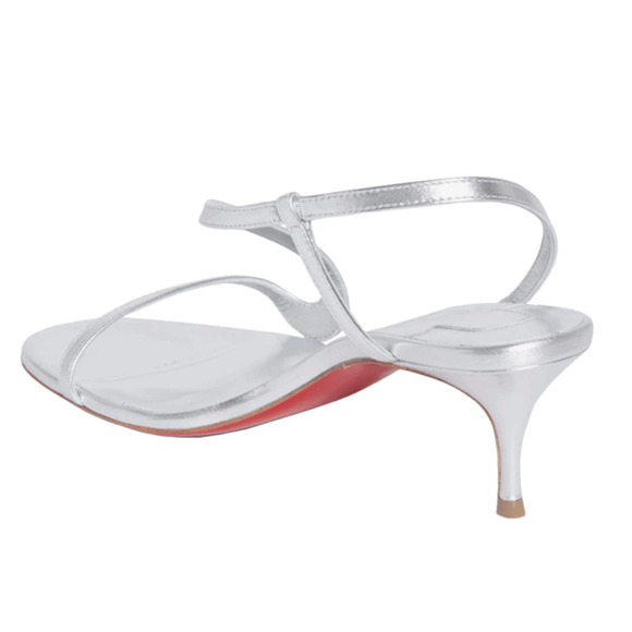 Christian Louboutin Rosalie 55 Silver Ankle Strap Sandal Kitten Heel Pump 37.5 - Picture 7 of 11